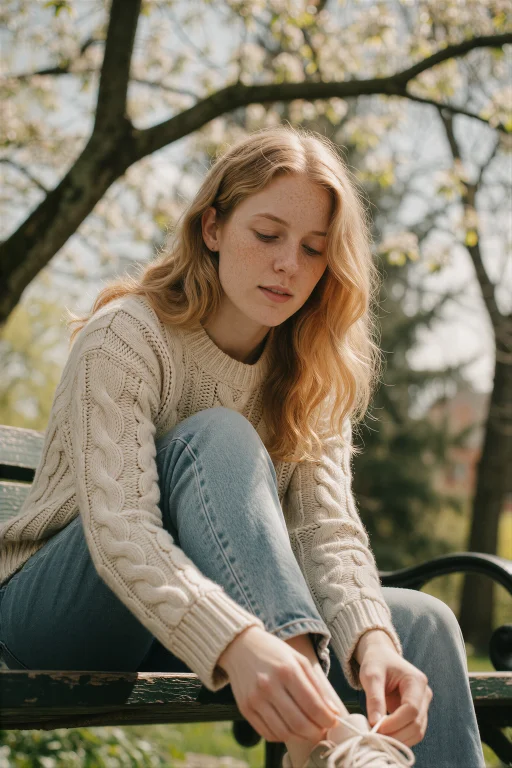 A Candid Photograph Of A Woman With Pale Skin And Long Wavy...