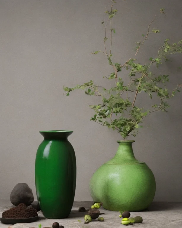 ,a Large Green Vase With A Handle On A Stand On A Gray Backg...