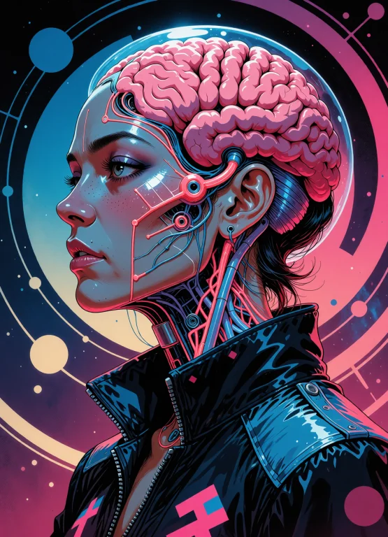 Poetic Retrofuturist Illustration, Reinterpret The Neon-brai...