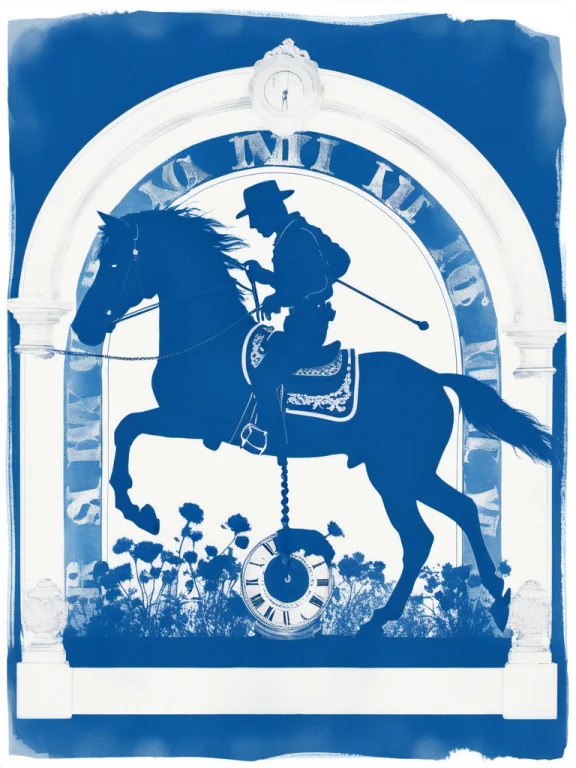 Cyanotype, An Artistic Cyanotype Composition Of A Galloping...