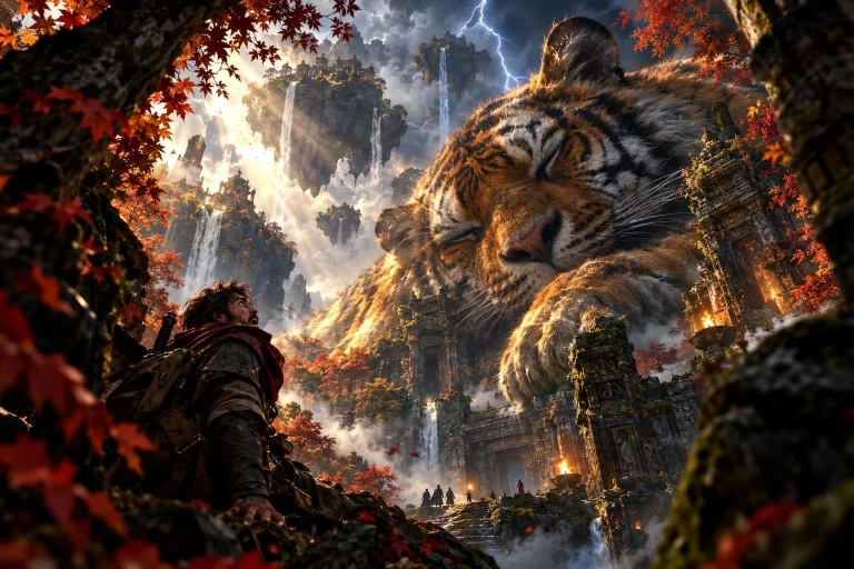 A Lost Adventurer With A Horrified Expression Looks Up At A...