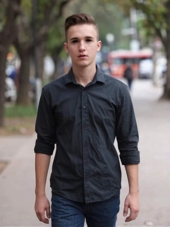 Solo, 25 Years Old Man, Walking Down The Street, Wearing Shi...