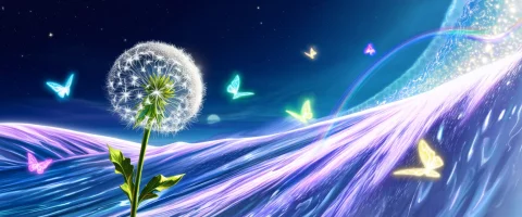 A Unique Glowing Magical Dandelion With Fine Botanical Detai... — Stable Diffusion AI Prompt: A unique glowing magical dandelion with fine botanical details, its seeds blown...