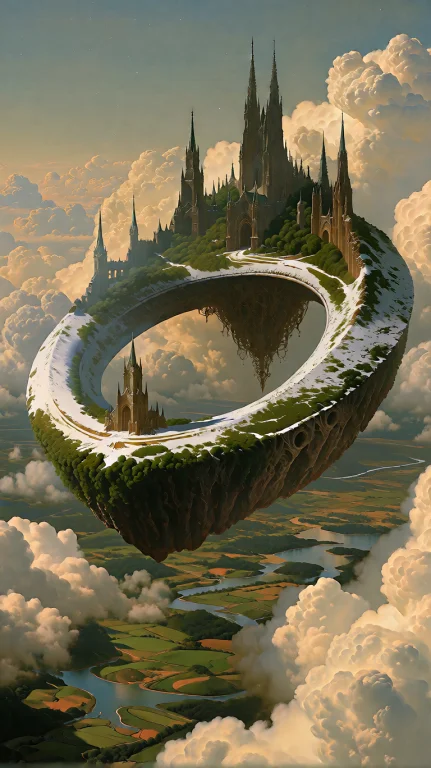 A Surreal, Celestial Realm, A Massive, Ring-shaped Floating...