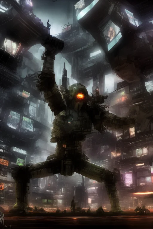 Photo, Scifipunk Cybercity, Intimidating Rendition Of A Figh...