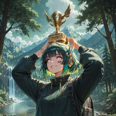 Scnr, 1girk, Solo, Ur4n, Robot Ears, Short Hair, Green Hair,... — Stable Diffusion AI Prompt: scnr, 1girk, solo, ur4n, robot ears, short hair, green hair, bangs, robot joints...