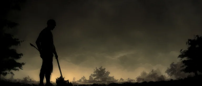Silhouette Of A Man With A Shovel, Creepy, Forest, Night, Li...