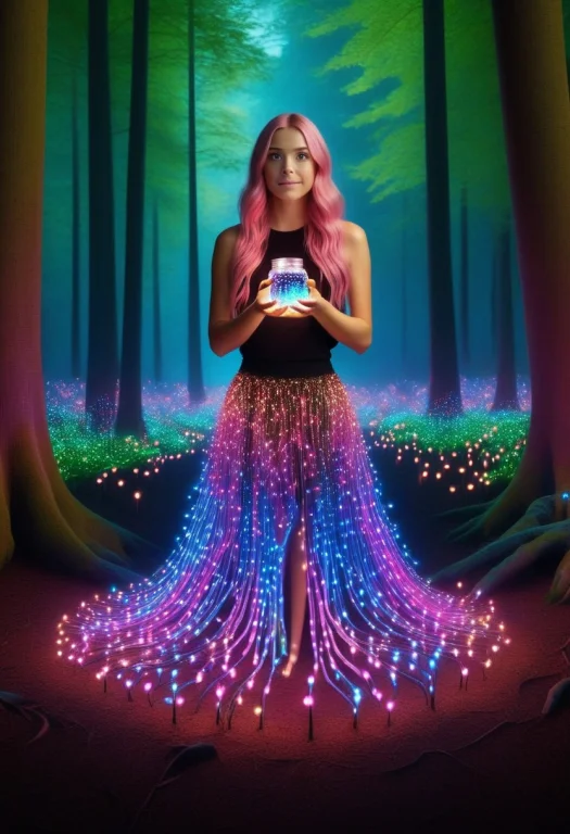 Full Body Shot, A Young Woman In A Dark Enchanted Forest Whe...