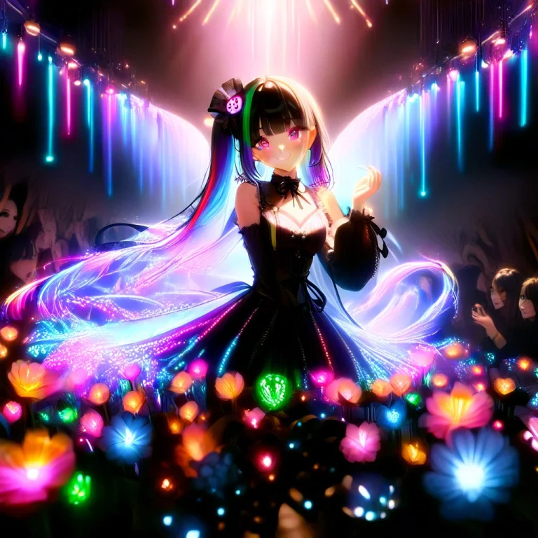 1girl, Solo, Jirai Kei, Led, Colorful Led Lights, Smile
