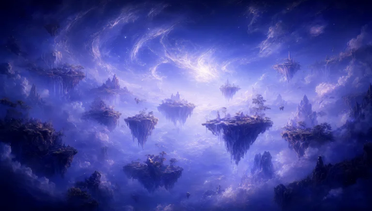 The Image Is A Vertical Surreal Illustration Of A Dreamworld...