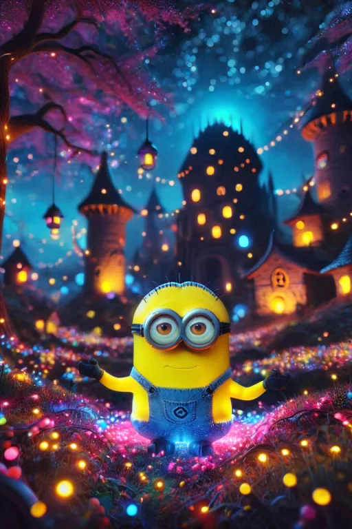 A Cute Minion With Yyy . Surreal Fantasy Scenery.. Led,color...
