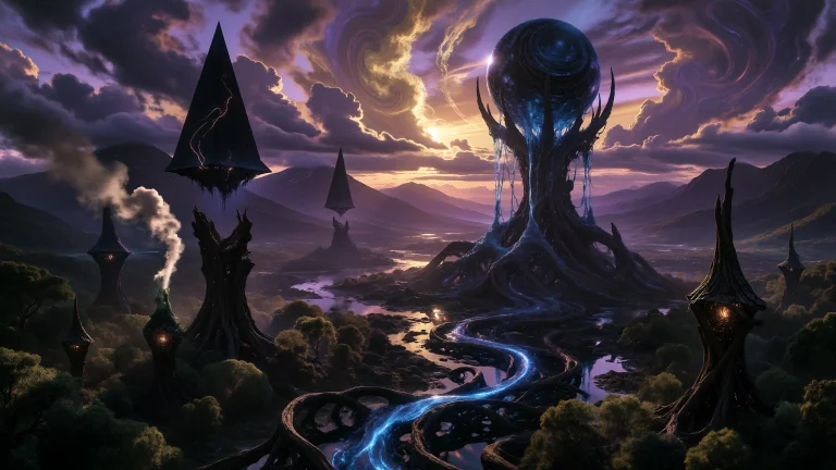 Hyper-detailed Style Of A Vast Mountainscape, Purples And Go...