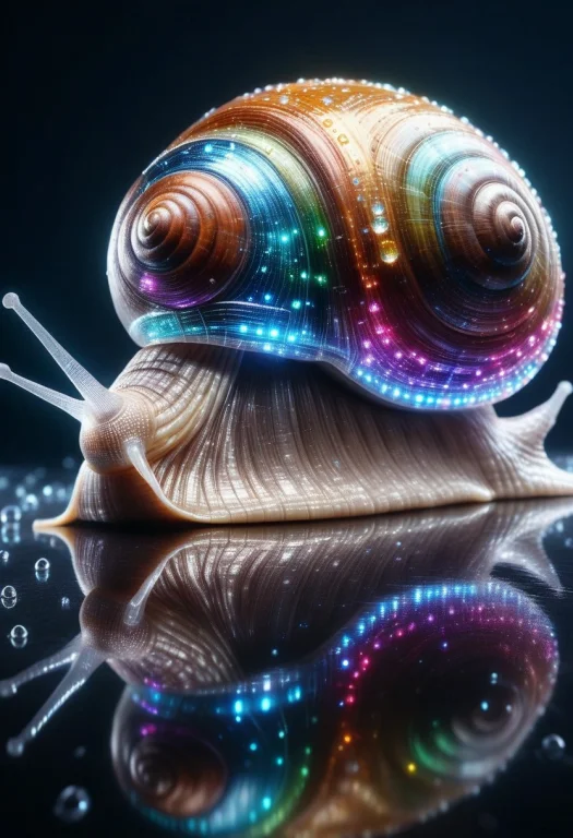 8k, Raw Digital Photo, High Quality, A Giant Snail Crawling...