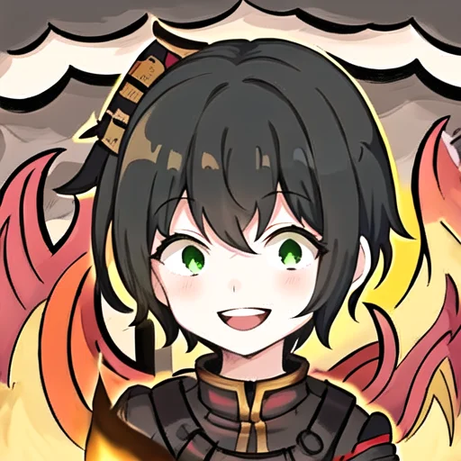 1girl, Short Black Hair, Green Eyes, Samurai Warrior, Thisis...