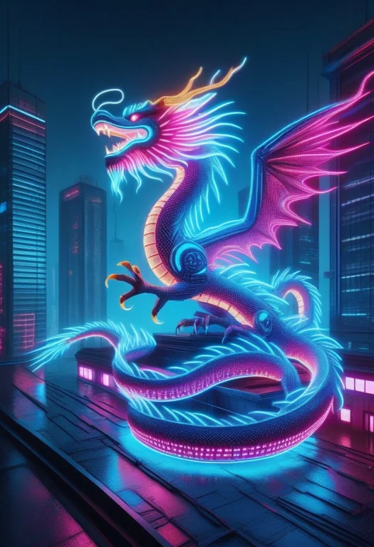 Led, Colorful Led Lights, A Majestic Dragon Made Entirely Of...