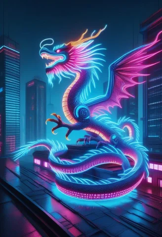 Led, Colorful Led Lights, A Majestic Dragon Made Entirely Of... — SDXL AI Prompt: LED, colorful LED lights, a majestic dragon made entirely of glowing neon LED st...