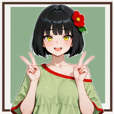 Kiisa, Solo, Black Hair, Double V, Open Mouth, Smile, Upper... — Stable Diffusion AI Prompt: kiisa, solo, black hair, double v, open mouth, smile, upper body, cafe