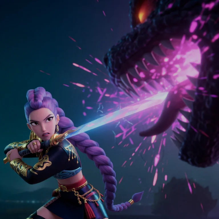 In This Low Angle Kpop Demon Hunters Still, Rumi Is Wielding...