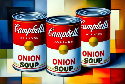 Abstract, Representational Art. An Abstract Painting Of Thre... — Stable Diffusion AI Prompt: Abstract, representational art. An abstract painting of three cans of Campbell's...