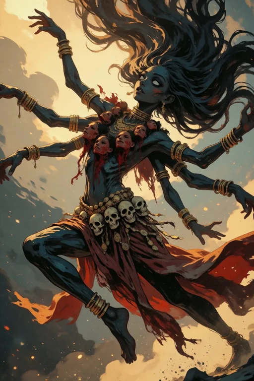 Hindu Goddess Dancing In The Swirling Cosmos, Wild Dance Kic...