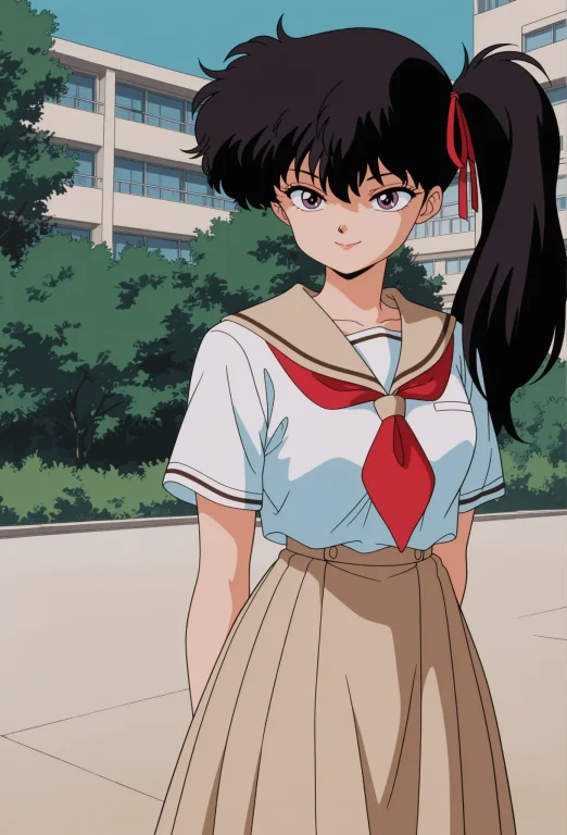 Kodachik, 1girl, Black Hair, Side Ponytail, Hair Ribbon, Pur...