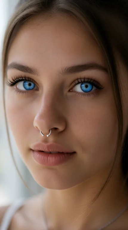 Extreme Close-up Portrait Of Her Face, Soft Natural Window L...