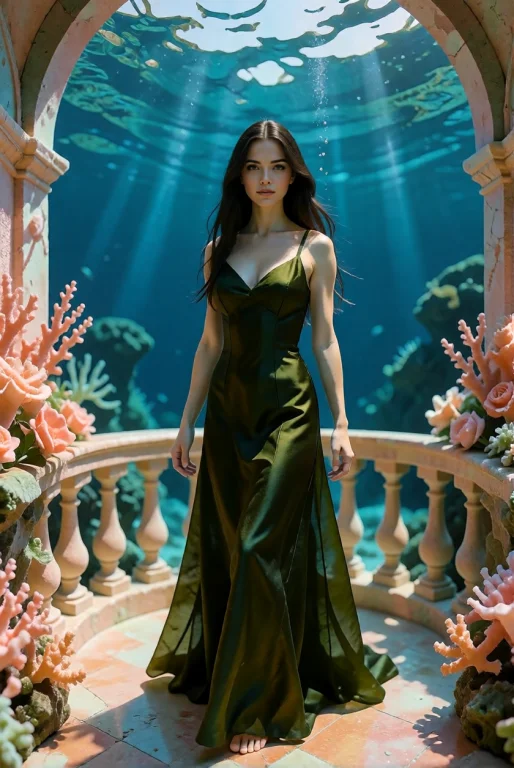 A Young Woman Stands On A Balcony Of A Coral Palace Under Th...