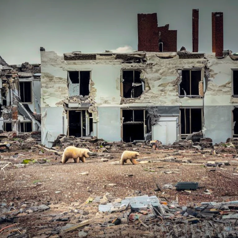 The White House With A Mother Bear And Her Cubs Walking In T...