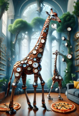 Clockstyle, Giraffe2, Anatomically Correct3, Indoors2, Backg... — SDXL AI Prompt: (clock_style), (giraffe:2), (anatomically correct:3), (indoors:2), (background:2...