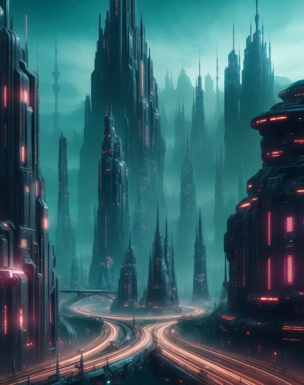 Landscape, Scifi, Futuristic, Utopian, Machine, Wires, Circu...
