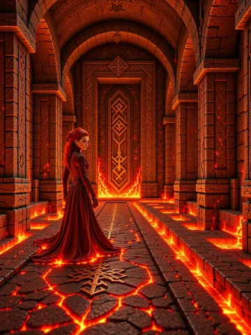 Hvfc, C0rr1d00r, Close-up Of A Red Low Up-do Haired Woman In... — Stable Diffusion AI Prompt: HVFC, c0rr1d00r, close-up of a red low up-do haired woman in lava sytle glowing...