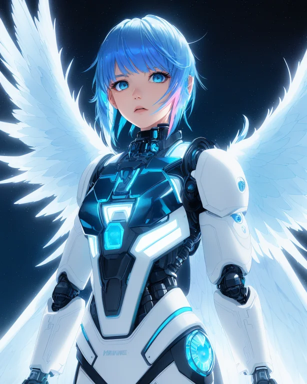 Bangs Robot Arms Angel Wings, Iridescent Closeup Light Baby...
