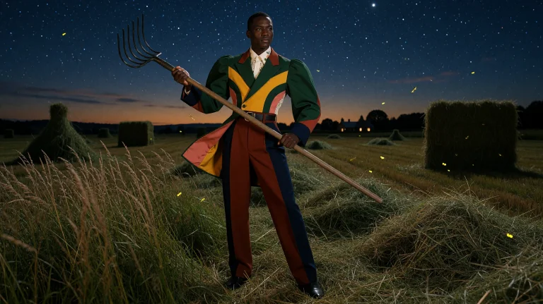 A Cinematic High-fashion Portrait Of Xshirt1 Haymaking On A...