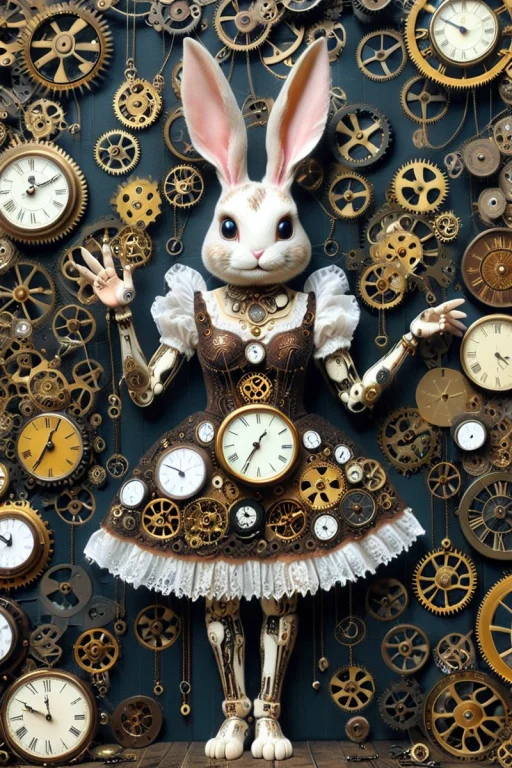 A Fancy Bunny In A Cute Dress Throwing A Yyy.. . Clock Faces...