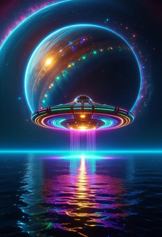 High Quality, A Futuristic Spacecraft Made Of Colorful Led L...