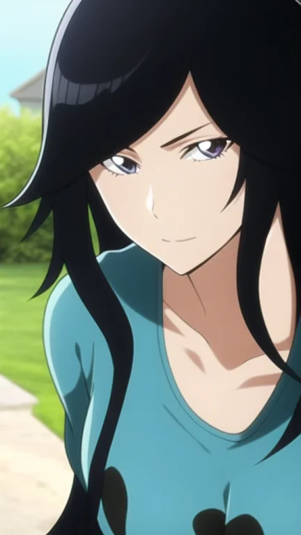 1girl, Black Hair, Long Hair, Ponytail, Messy Hair, T-shirt,...