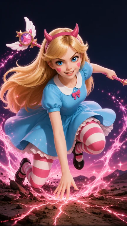Kstar, Long Blonde Hair, Full-body View, Landing From A Magi...