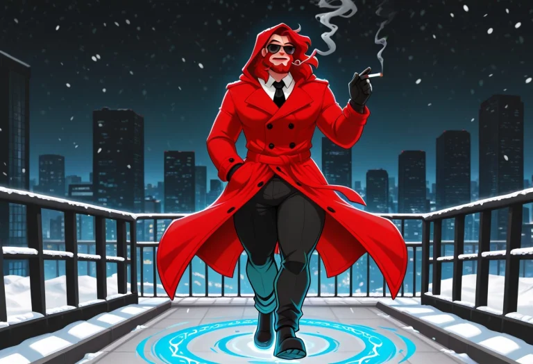 1boy, Male Focus, Solo,red Coat, Smoking, Cigarette, Trench...