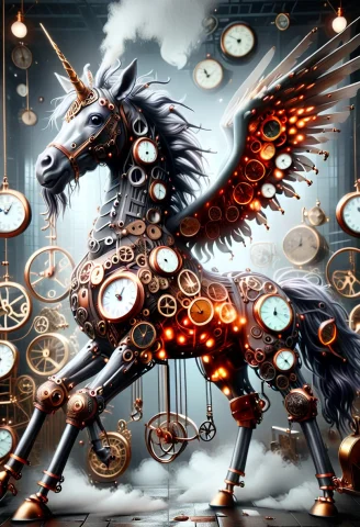 Clockstyle Unicorn, Steampunknoireai — SDXL AI Prompt: clock_style unicorn, steampunknoireai