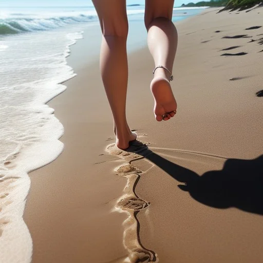 Low Angle Shot Of A Skinny Young Woman Walking Barefoot On A...