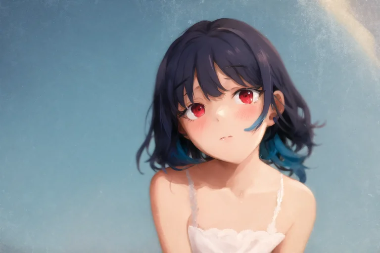 Masterpiece, 1girl, Blue Hair, Solo, Expressionless, Red Eye...