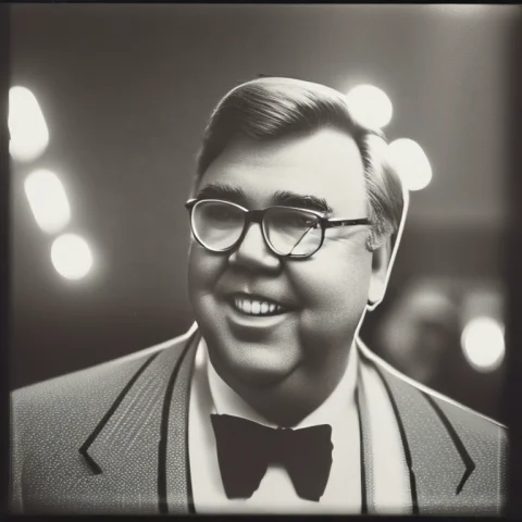 Medium Shot Candid Photograph John Candy0.8 Wearing A Fancy... — Stable Diffusion AI Prompt: medium shot candid photograph (John Candy:0.8) wearing a fancy outfit golden hou...