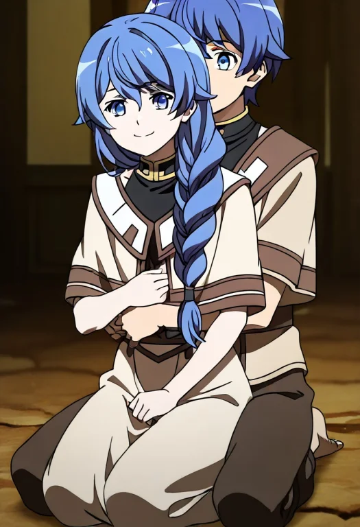 1boy2.5,huggingfrombehind1.3,rokarimt, 1girl, Blue Hair, Sin...