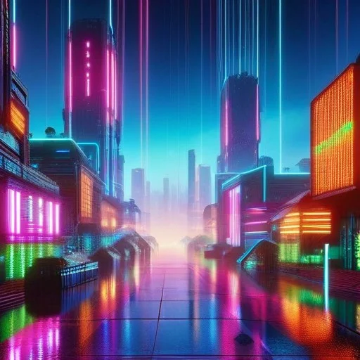 Masterpiece, Best Quality, Neon Cyberpunk Cityscape, Floatin...