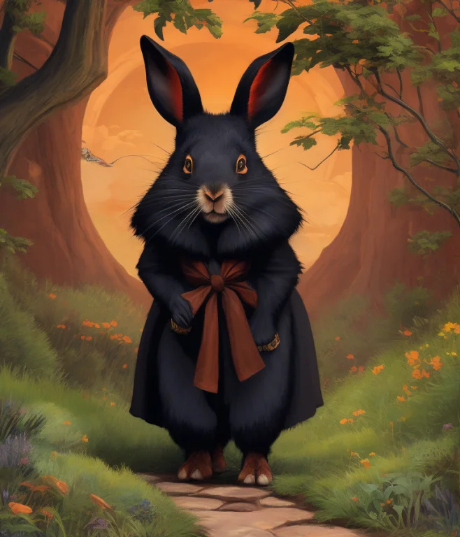 A Realistic Detail Of An Anthropomorphized Black Rabbit Wear...