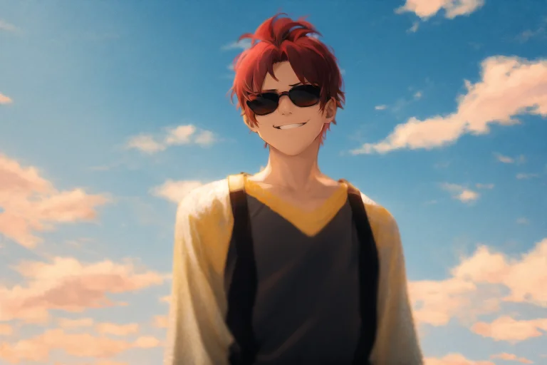 Masterpiece, 1boy, Red Gradient Hair, Solo, Expressionless,...