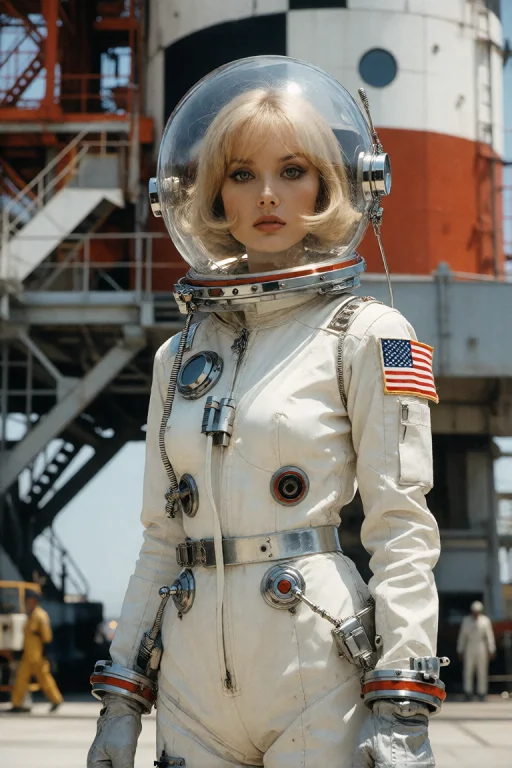 1960s Futuristic Film Still, Beautiful Blonde Female Astrona...