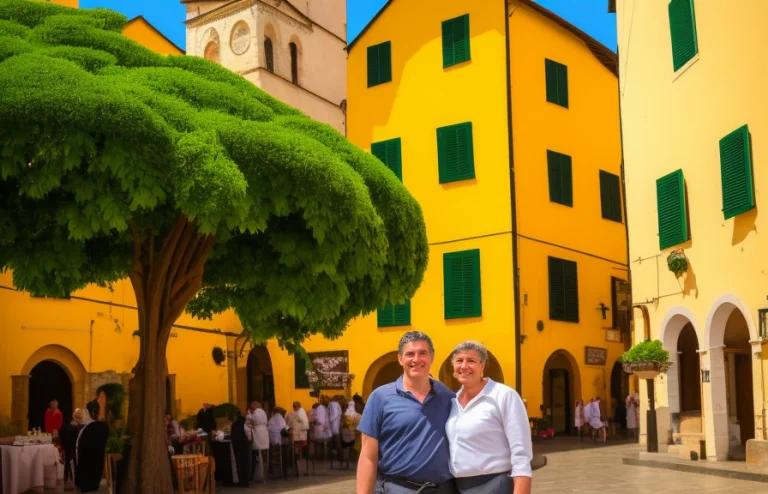 Photo In Town Square, Near Church, In Style Of Style-italy