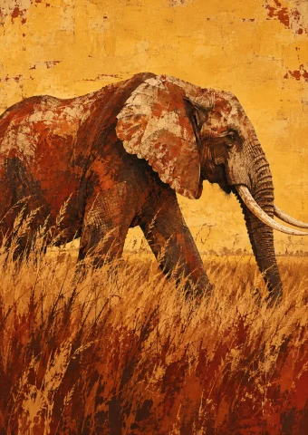 Portrait Dun Lphant Dafrique Majestueux, Marchant Dans Les H... — Stable Diffusion AI Prompt: Portrait d'un éléphant d'Afrique majestueux, marchant dans les hautes herbes de...