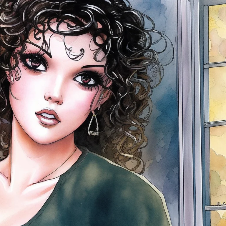 Painting Of A Cute Girl, Standing Next To A Window, Art By M...